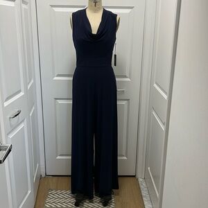Vince Camuto sleeveless drape neck jumpsuit.